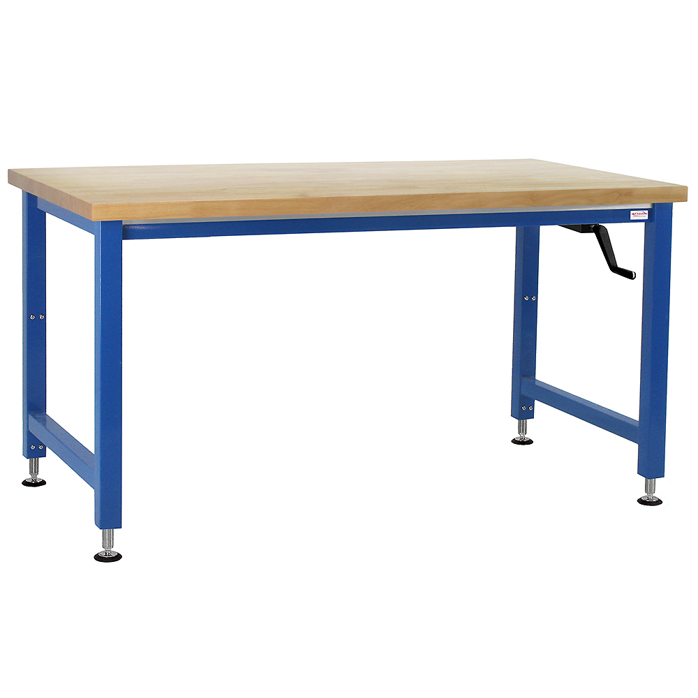 JA1000 Manual Hydraulic Lift Workbench 12" Stroke with 1-3/4" Thick Lacquered 100% Solid Maple Hardwood Top, Square Cut Edge