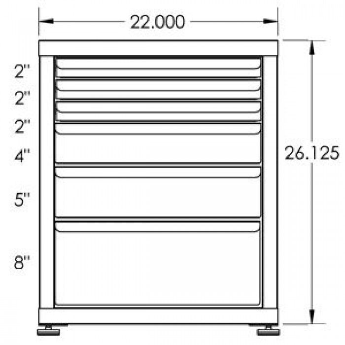 130# Capacity Drawer Cabinet, 2",2",2",4",5",8" drawers, 27" H x 22" W x 21" D - Image 2
