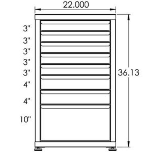 130# Capacity Drawer Cabinet, 3",3",3",3",3",4",4",10" drawers, 37" H x 22" W x 21" D - Image 2