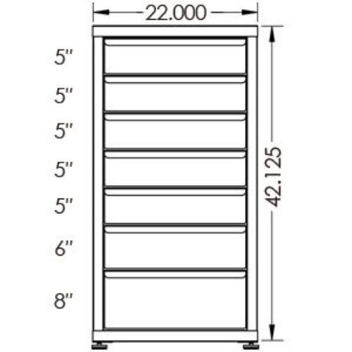 100# Capacity Drawer Cabinet, 5",5",5",5",5",6",8" drawers, 43" H x 22" W x 21" D - Image 2