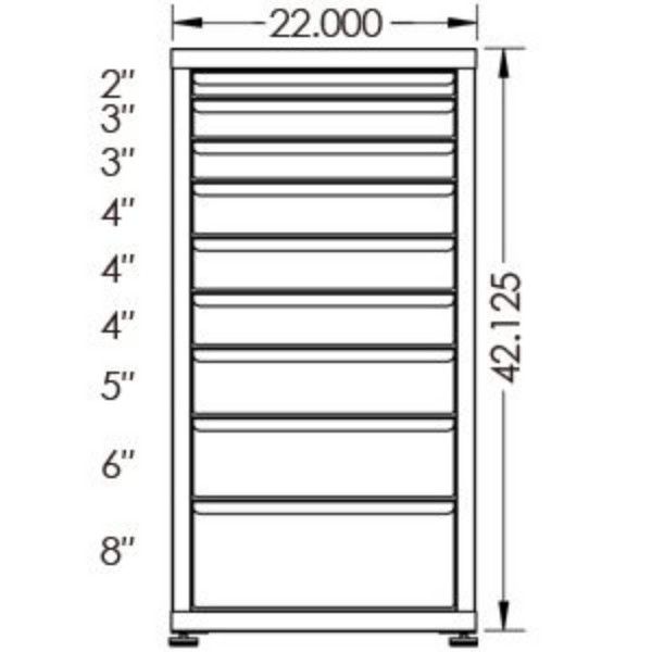 130# Capacity Drawer Cabinet, 2",3",3",4",4",4",5",6",8" drawers, 43" H x 22" W x 21" D - Image 2