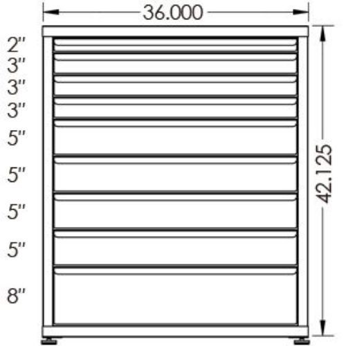 130# Capacity Drawer Cabinet, 2",3",3",3",5",5",5",5",8" drawers, 43" H x 36" W x 28" D - Image 2