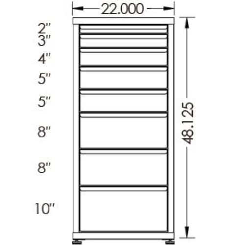 130# Capacity Drawer Cabinet, 2",3",4",5",5",8",8",10" drawers, 49" H x 22" W x 21" D - Image 2