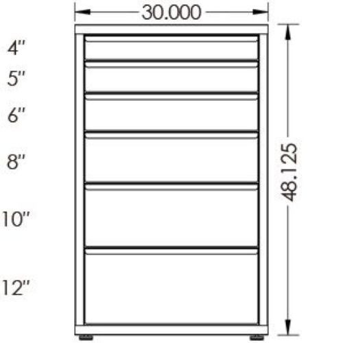 130# Capacity Drawer Cabinet, 4",5",6",8",10",12" drawers, 49" H x 30" W x 21" D - Image 2