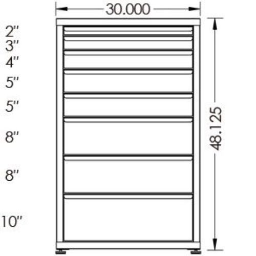 130# Capacity Drawer Cabinet, 2",3",4",5",5",8",8",10" drawers, 49" H x 30" W x 28" D - Image 2