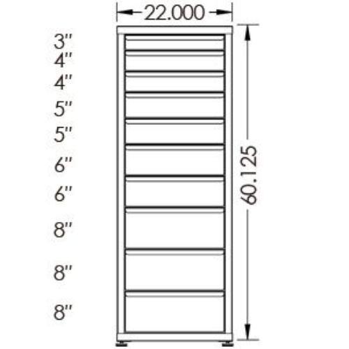 100# Capacity Drawer Cabinet, 3",4",4",5",5",6",6",8",8",8" drawers, 61" H x 22" W x 28" D - Image 2