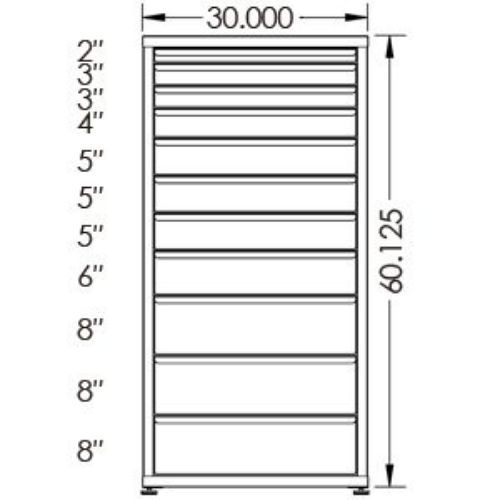 130# Capacity Drawer Cabinet, 2",3",3",4",5",5",5",6",8",8",8" drawers, 61" H x 30" W x 21" D - Image 2