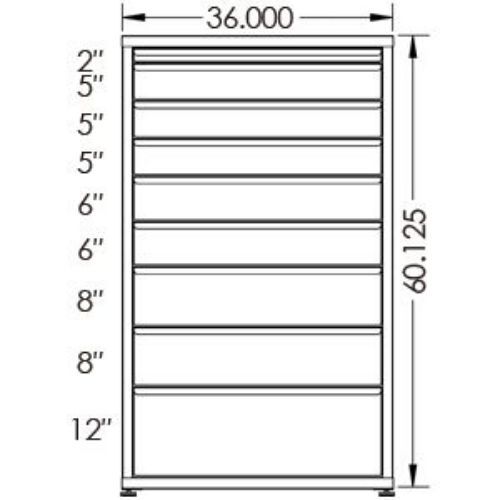 100# Capacity Drawer Cabinet, 2",5",5",5",6",6",8",8",12" drawers, 61" H x 36" W x 21" D - Image 2