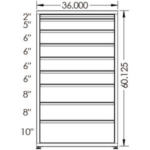 130# Capacity Drawer Cabinet, 2",5",6",6",6",6",8",8",10" drawers, 61" H x 36" W x 21" D - Image 2