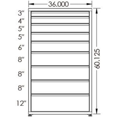 130# Capacity Drawer Cabinet, 3",4",5",5",6",8",8",8",10" drawers, 61" H x 36" W x 21" D - Image 2