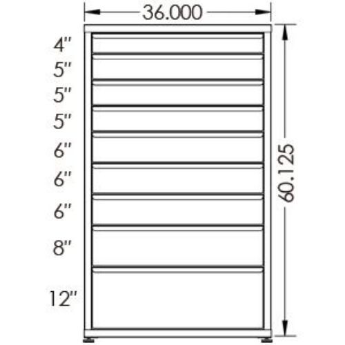 200# Capacity Drawer Cabinet, 4",5",5",5",6",6",6",8",12" drawers, 61" H x 36" W x 21" D - Image 2
