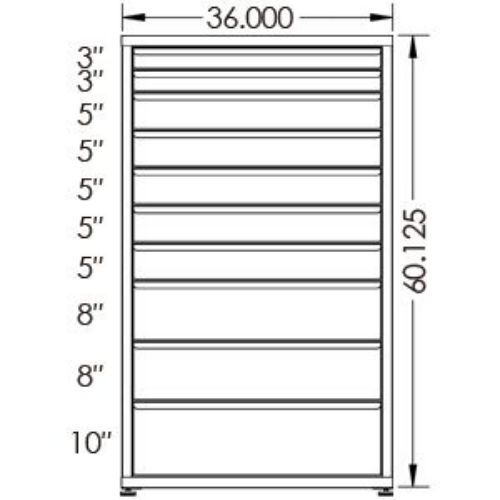 100# Capacity Drawer Cabinet, 3",3",5",5",5",5",5",8",8",10" drawers, 61" H x 36" W x 28" D - Image 2