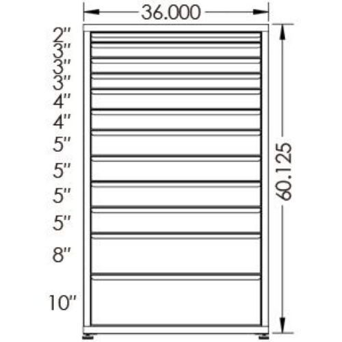 100# Capacity Drawer Cabinet, 2",3",3",3",4",4",5",5",5",5",8",10" drawers, 61" H x 36" W x 28" D - Image 2
