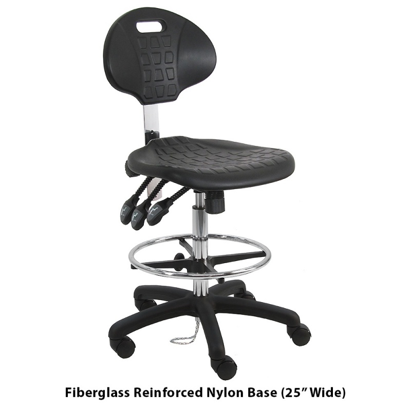 ESD-Safe Bench Height Chair, Black Urethane, 10" Stroke