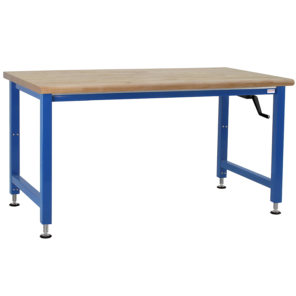 JA1000 Manual Hydraulic Lift Workbench 16" Stroke with 1-3/4" Thick Oiled 100% Solid Maple Hardwood Top, Round Front Edge