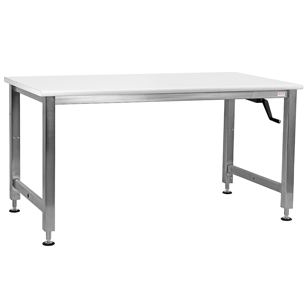 JA1000 Stainless Steel Workbench Manual Hydraulic Lift 16" Stroke with Cleanroom Laminate Top, Round Front Edge