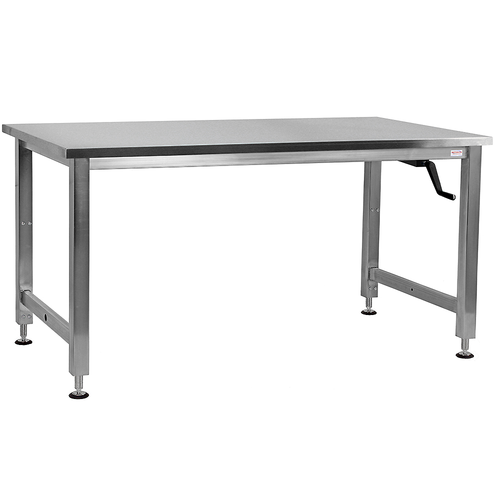 JA1000 Stainless Steel Workbench Manual Hydraulic Lift 12" Stroke with Stainless Steel Top, Square Cut Edge