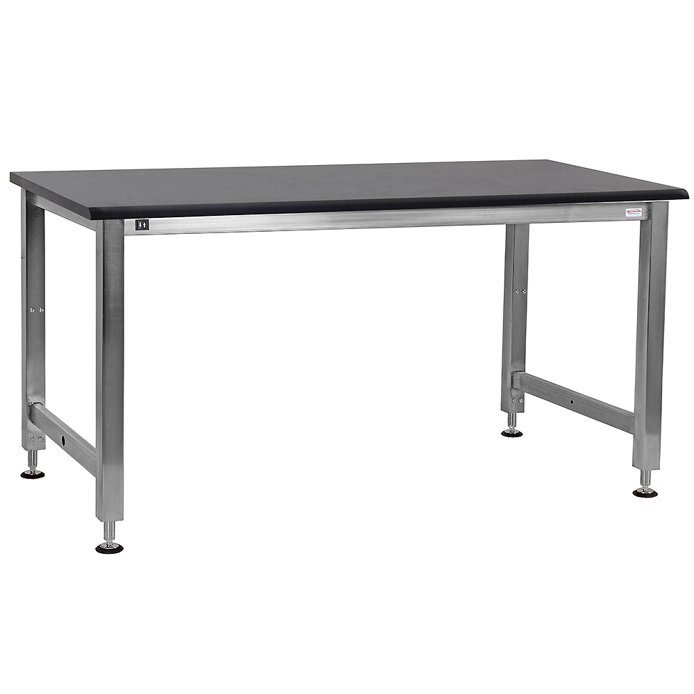 JA1000 Stainless Steel Workbench Electric Hydraulic Lift 16" Stroke with Phenolic Resin 1" Thick Top, Round Front Edge