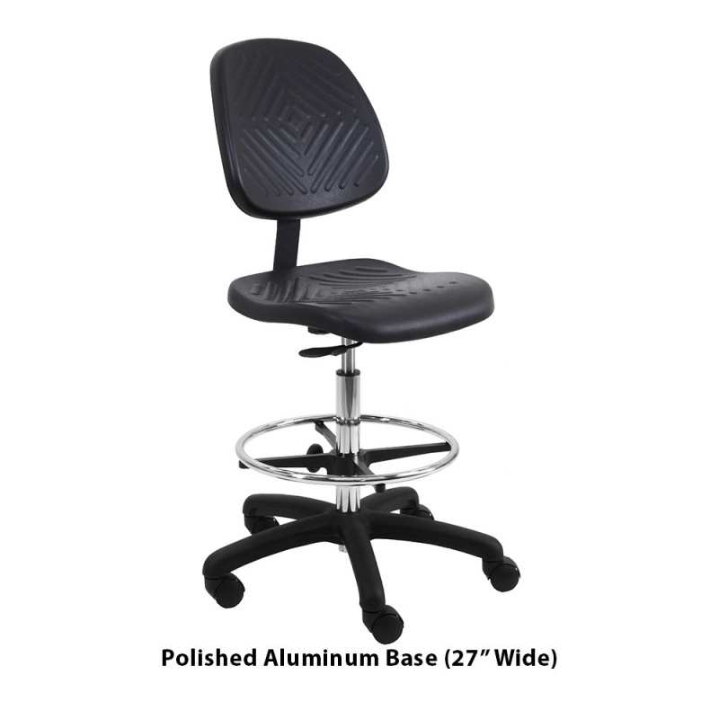 Premium Industrial Task Bench Height Chair, Black Urethane 8" Stroke