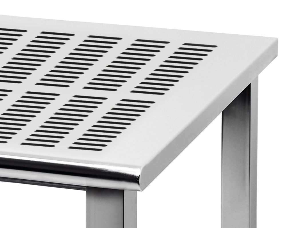 JA6000 Workbench Electropolished 1/2" Slotted Pattern Perforated Stainless Steel Top, Round Front Edge - Image 2