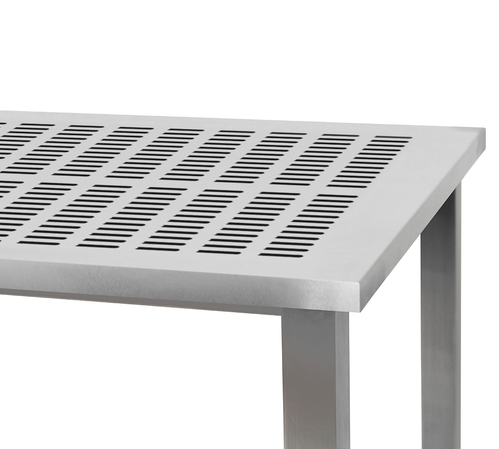 JA6000 Stainless Steel Workbench with 1/2" Slotted Pattern Perforated Stainless Steel Top, Square Cut Edge - Image 2