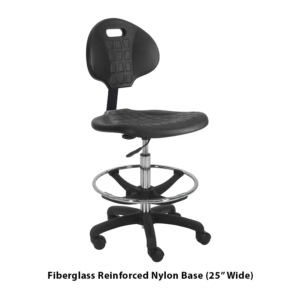 Industrial Task Bench Height Chair, Black Urethane, Heavy Duty Footring, 8" Stroke