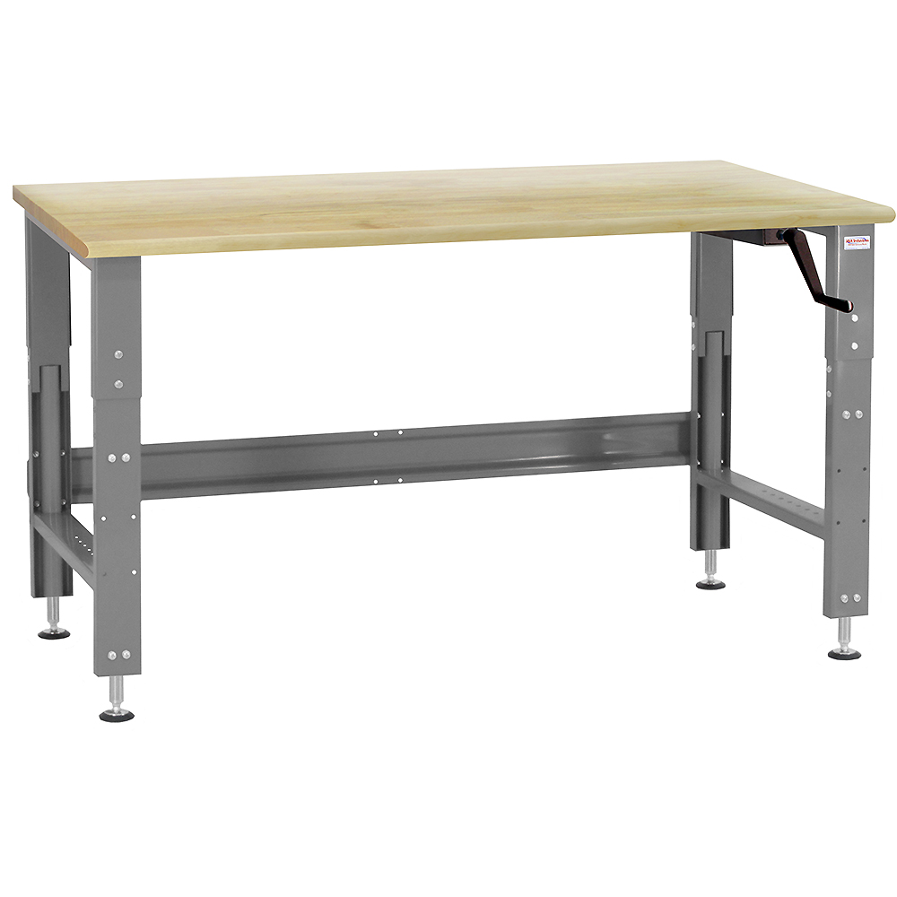 JA1100 Workbench Manual Hydraulic Lift 12" Stroke with 1-3/4 Thick Urethane Protective Coating Solid Maple Hardwood Top, Round Front Edge