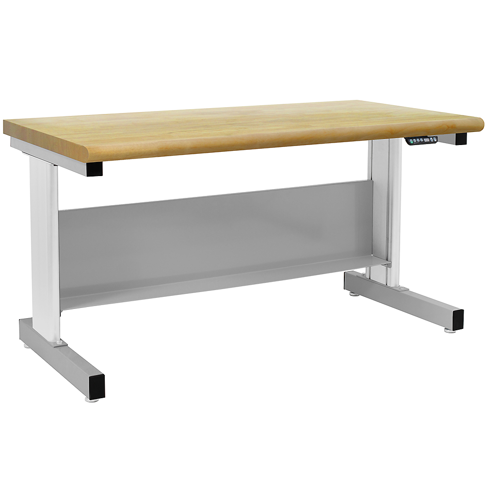 JA500 Electric Hydraulic Lift Workbench with 1-3/4" Thick Lacquered 100% Solid Maple Hardwood Top, Round Front Edge