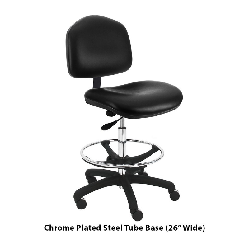 Industrial Task Bench Height Chair with Large Seat & Back, Vinyl, 10" Stroke