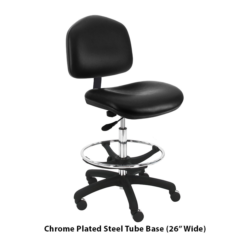 Industrial Task Bench Height Chair with Large Seat & Back, Vinyl, 8" Stroke