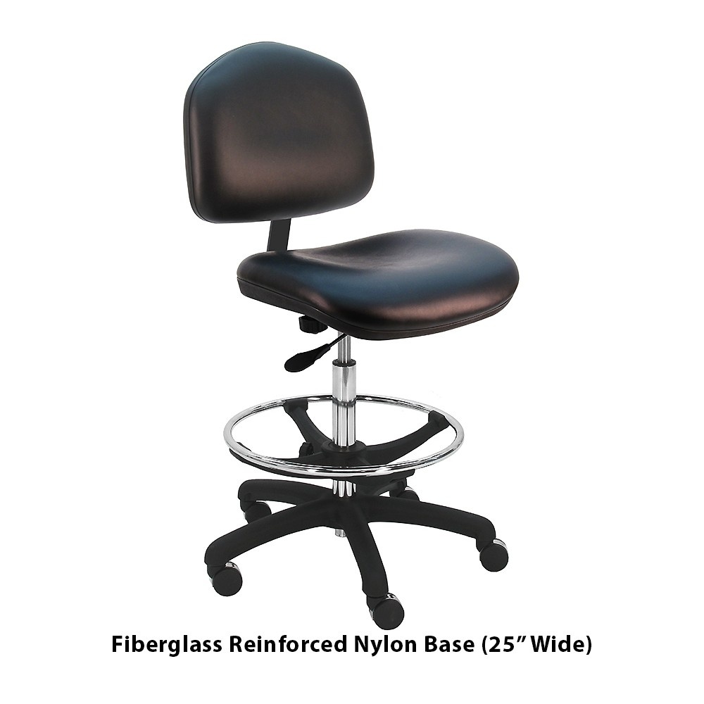 Cleanroom Bench Height Chair with Large Seat & Back, Vinyl, 8" Stroke